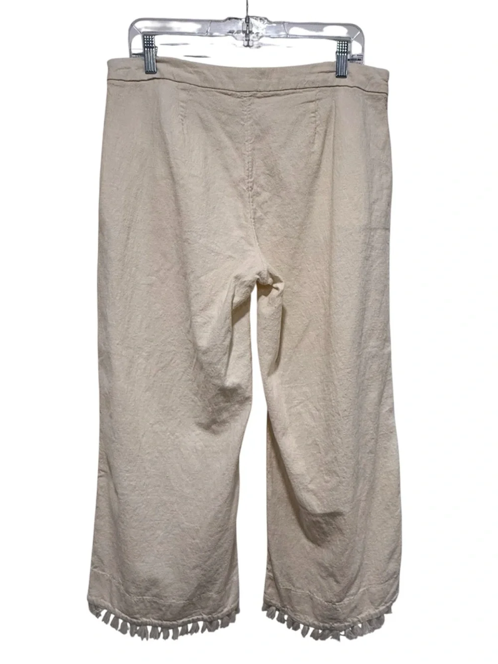 Banana Republic Cream Linen/Rayon Wide Leg Cropped Pants With Fringe Hem